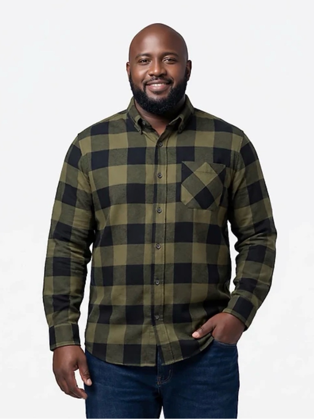 Magellan Outdoors Olive and Black Plaid Button-Down Shirt